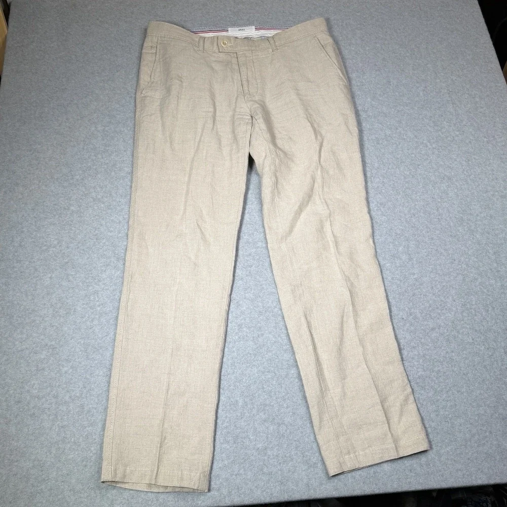 Brax Evans 100% Linen Men's 36x34 Beige Casual Business Dress Pants Summer